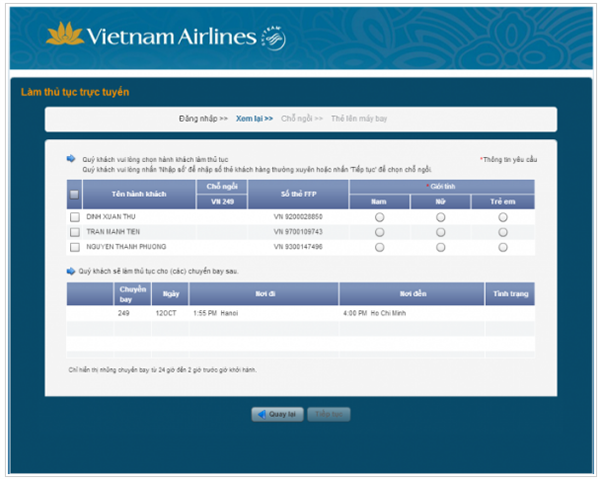 Hướng dẫn check-in online Vietnam Airlines