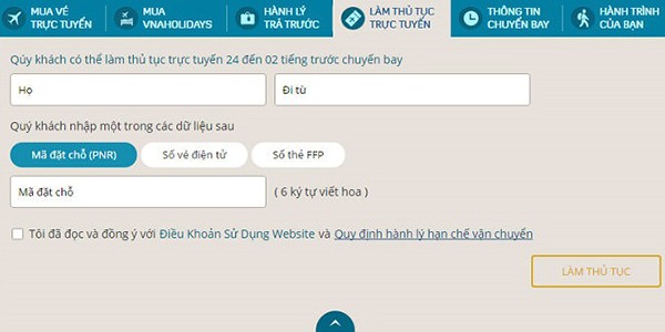 Hướng dẫn check-in online Vietnam Airlines